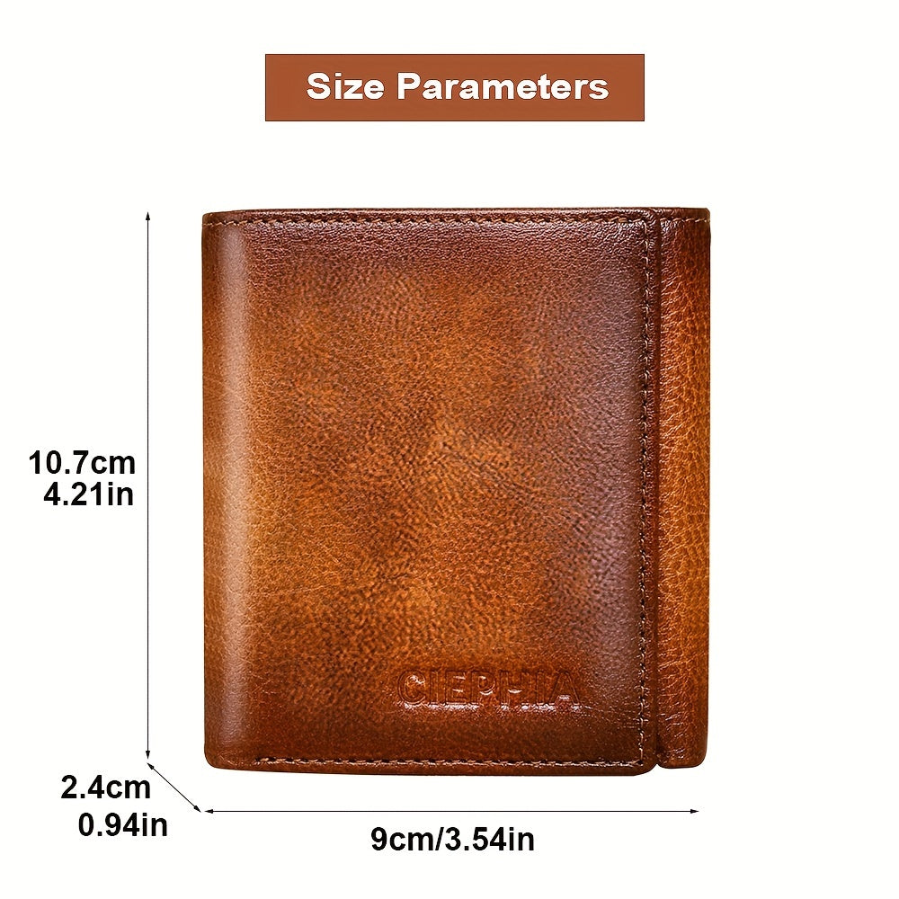 Cowhide Leather Wallet for Men with Listed RFID Blocking Design, Vintage Card and Cash Organizer in Brown, Coffee Brown or Black for Daily Carry and Gift Giving
