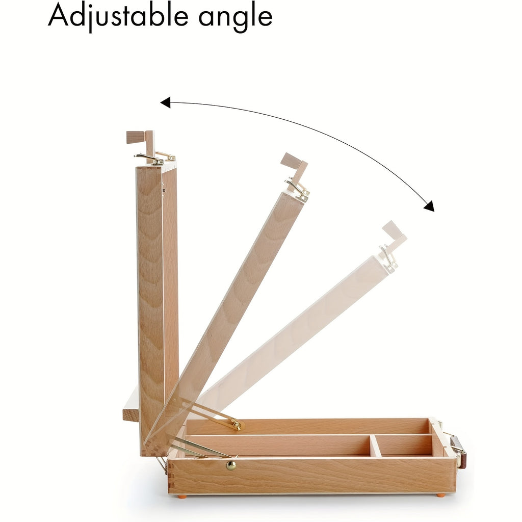 Wooden Tabletop Easel Storage Box, Adjustable Beechwood Painting Stand with Carry Handle and Natural Wood Finish for Artists, Beginners and Art Display