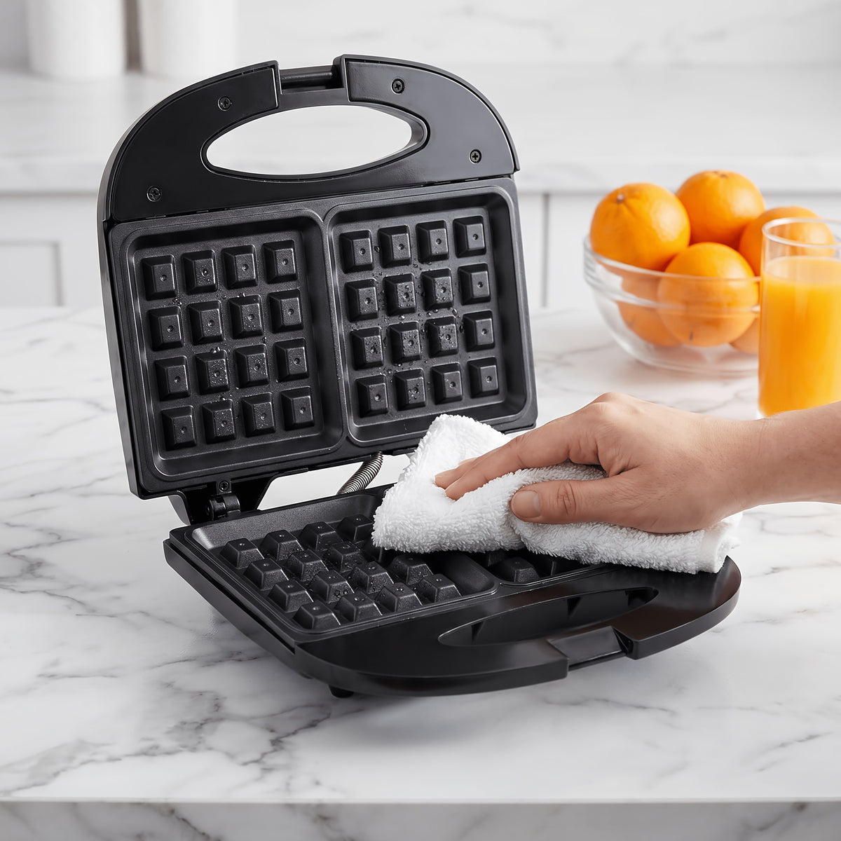 Belgian Waffle Maker by TESSLUX, 750W 2-Slice Nonstick Waffle Iron with Dual LED Indicators, Locking Handle and Upright Storage for Home Breakfasts