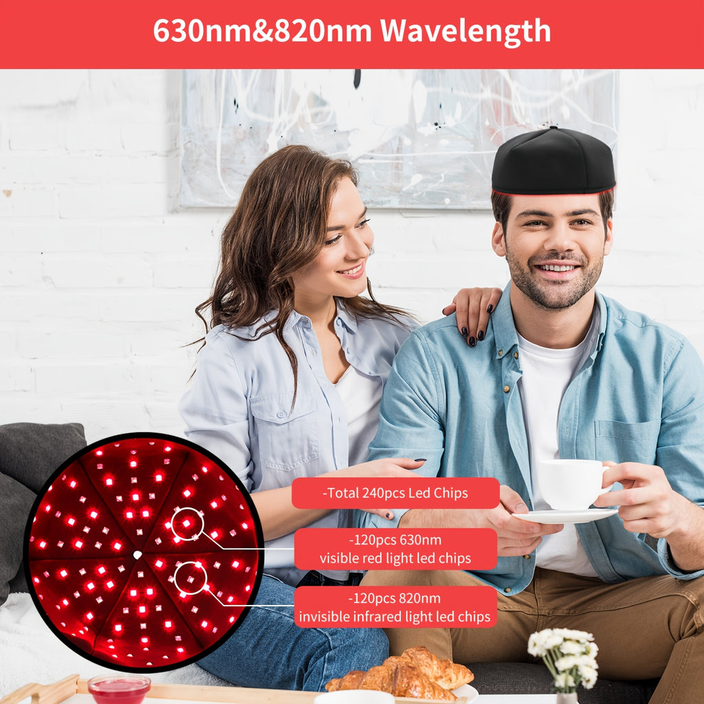 Red Light Therapy Cap with 120 LEDs, 660nm Red and 830nm Near-Infrared Light, Black or Gray Wearable Scalp Care Device for Adult Home Routines
