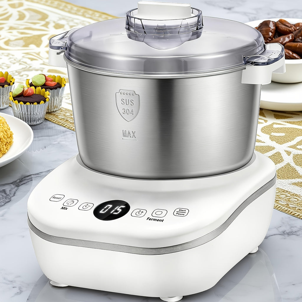 Timed Dough Mixing and Fermentation Machine in White with Listed 250W Motor, 304 Stainless Steel Bowl and Three Modes for Bread, Pizza and Home Dough Prep