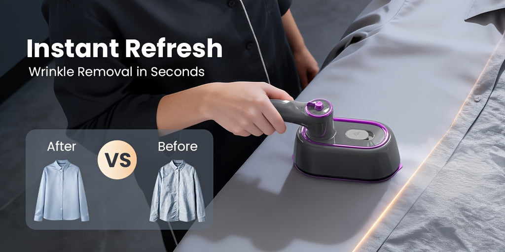 Mini Travel Steam Iron with Foldable 180-Degree Handle, Portable Handheld Garment Steamer for Compatible Clothing, Dry Ironing and Everyday Wrinkle Care