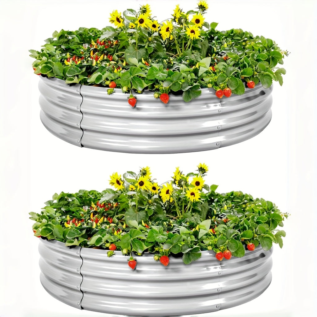 Oval Raised Garden Beds Two-Pack, Galvanized Metal Outdoor Vegetable Planters with 2x2x1, 4x2x1, 6x3x1 or 8x3x1 ft Size Options for Backyard Gardening