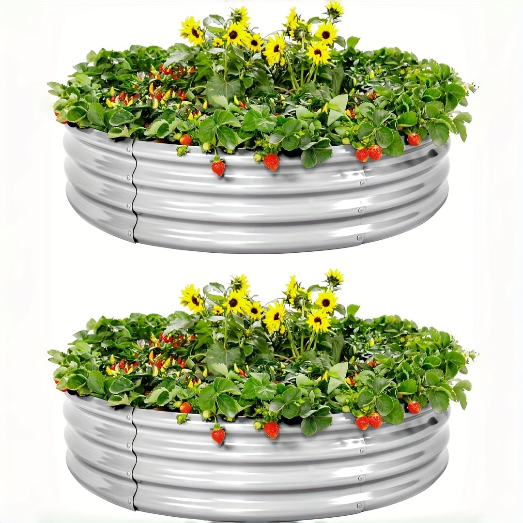 Oval Raised Garden Beds Two-Pack, Galvanized Metal Outdoor Vegetable Planters with 2x2x1, 4x2x1, 6x3x1 or 8x3x1 ft Size Options for Backyard Gardening