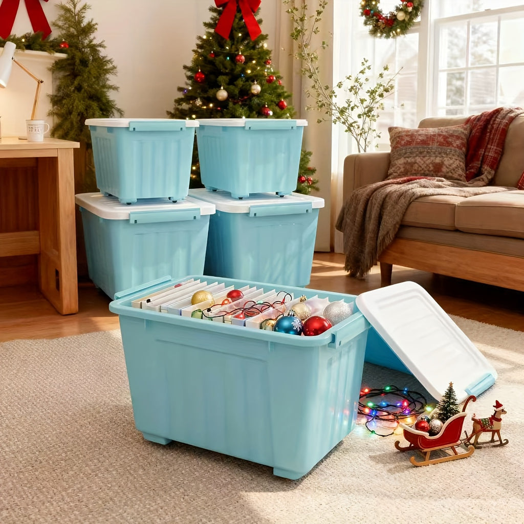 Rolling Storage Bins with Lids and Listed Stackable Plastic Design, 72QT Four or Six Pack and 97QT Four Pack Options in Four Colors for Household Organization