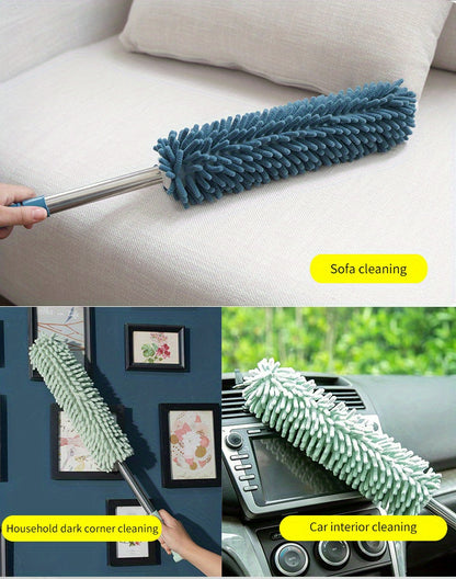 Chenille Telescopic Duster with Extendable Pole and Detachable Washable Head for Furniture, Ceiling Fans, Windows, Office and Car Interior Dusting