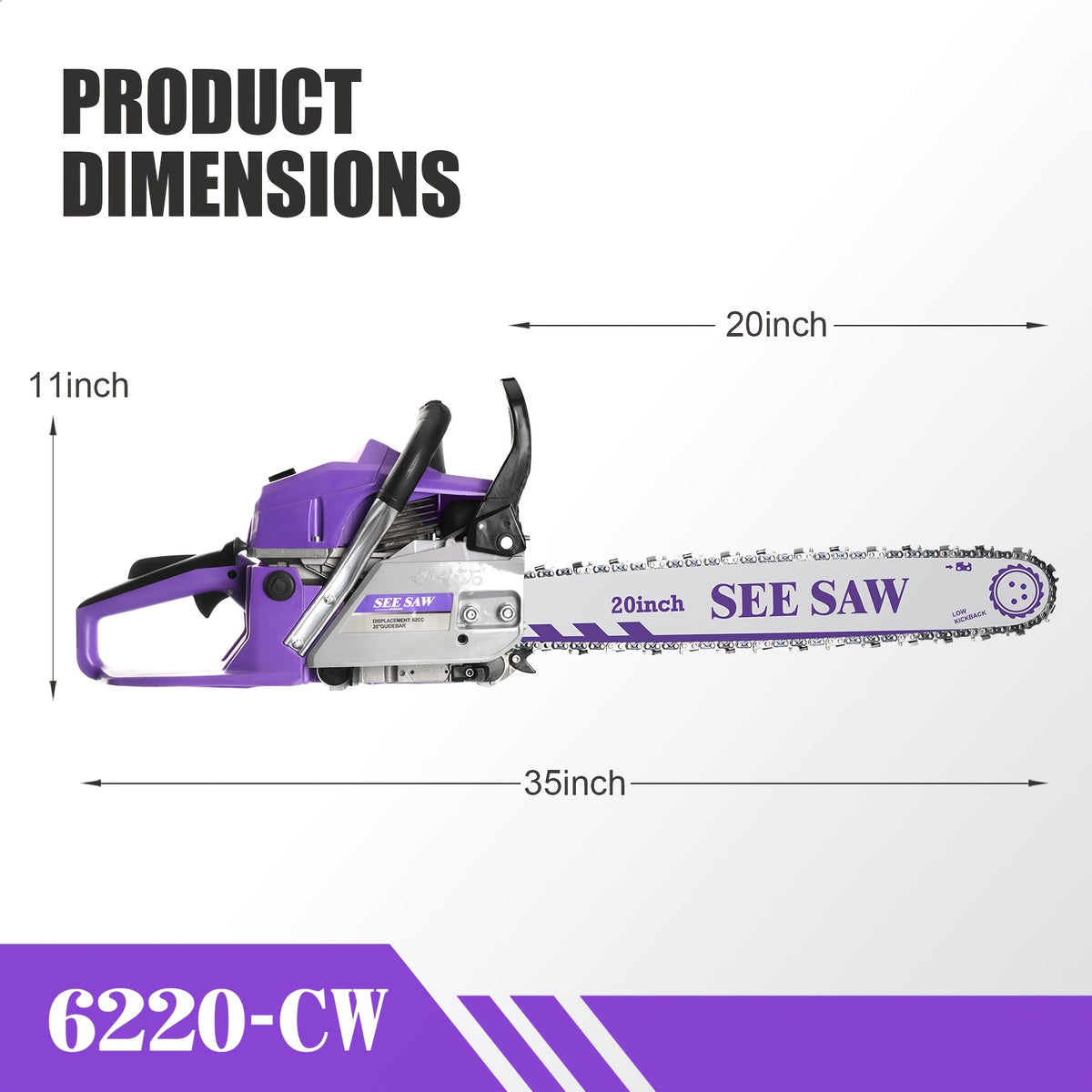 Gas Chainsaw with Anti-Vibration Handle, 62cc 2-Stroke Wood Cutting Saw with Listed 20-Inch Guide Bar for Experienced Adult Ranch and Farm Users