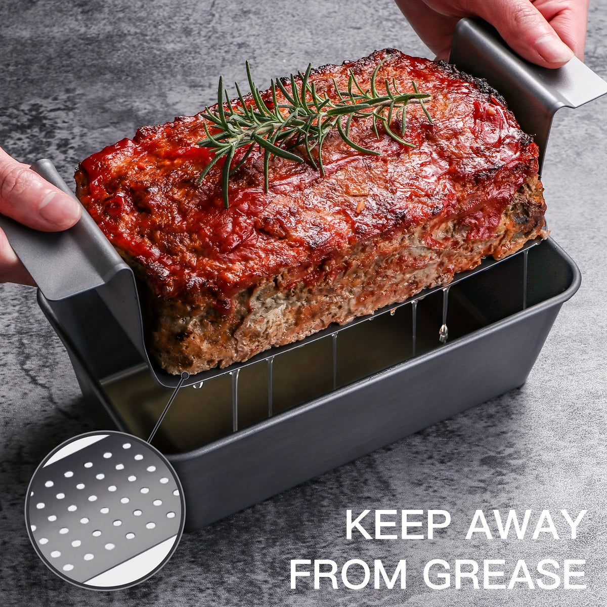 Meatloaf Pan with Drain Tray and Insert, Listed 9 by 5 Inch Nonstick Loaf Baking Design in a Two-Piece Option for Oven Meatloaf and Homemade Banana Bread