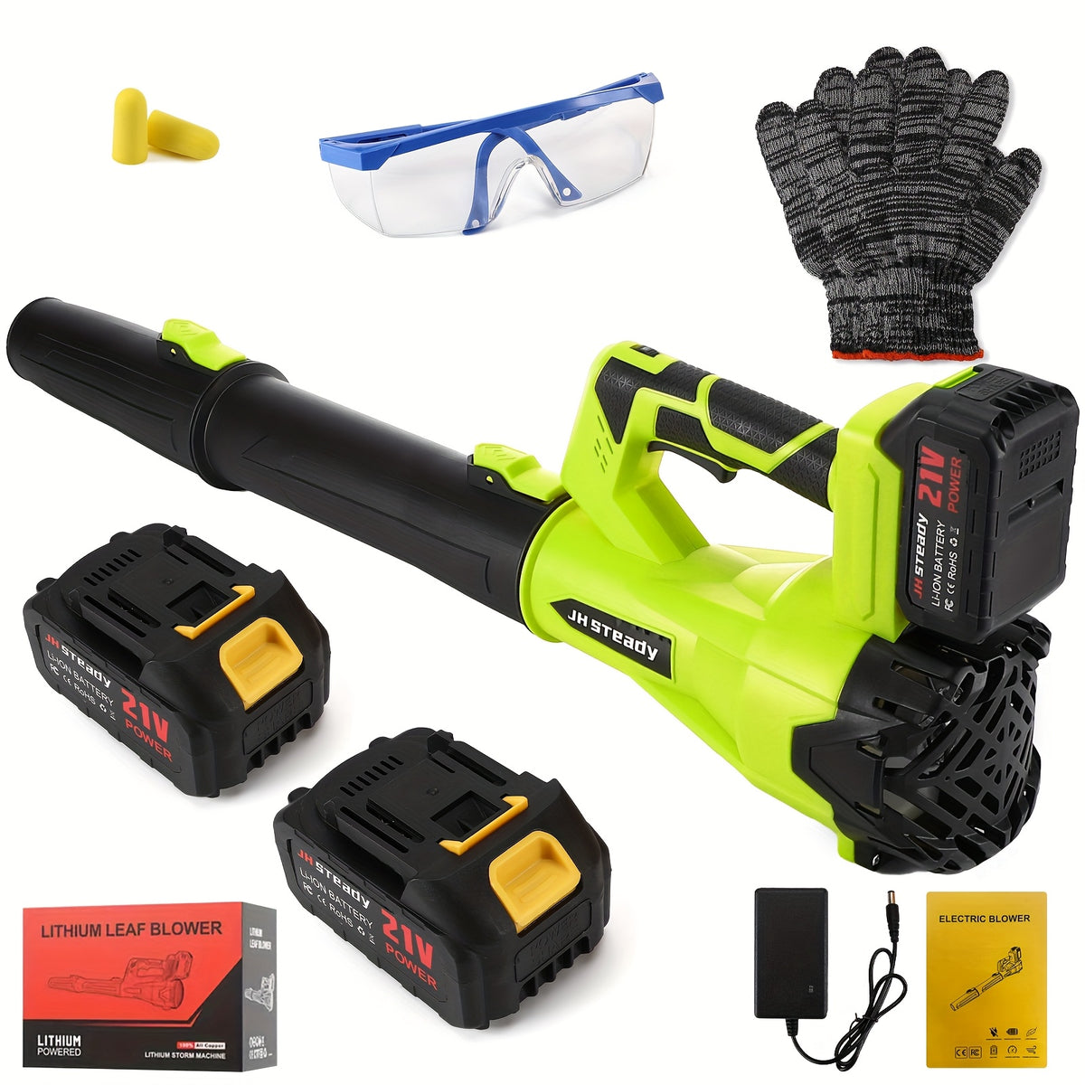 Variable-Speed Cordless Leaf Blower with Listed Six Settings and Extension Nozzle, Black Two-Battery or Green One-Battery Gift-Labeled Options for Yard Cleanup