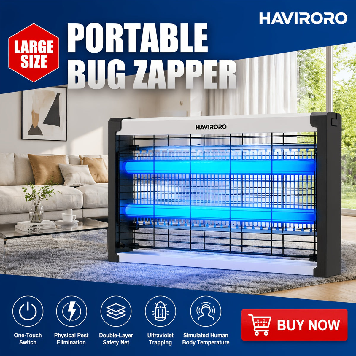 USB-C Powered Bug Zapper, Corded Electric Insect Trap with 4500V Grid, Protective Guard and Hanging Chain for Home, Garage and Sheltered Patio Placement