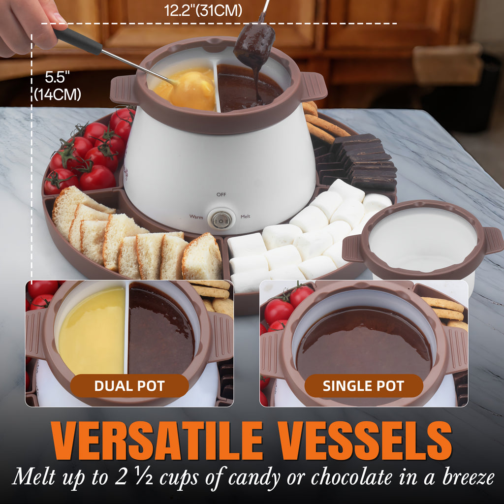 Electric Fondue Pot Set for Chocolate and Candy Melting, 2.5-Cup Listed Capacity with 2 Pots and Fondue Forks for Dessert Dipping and Home Entertaining