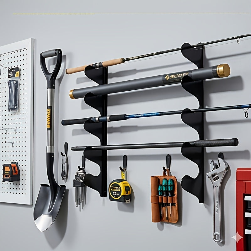 Wall Mount Tool Rack 2-Pack in Black, Space-Saving Garden and Garage Tool Organizer for Shed Storage, Home Workshops and Utility Areas