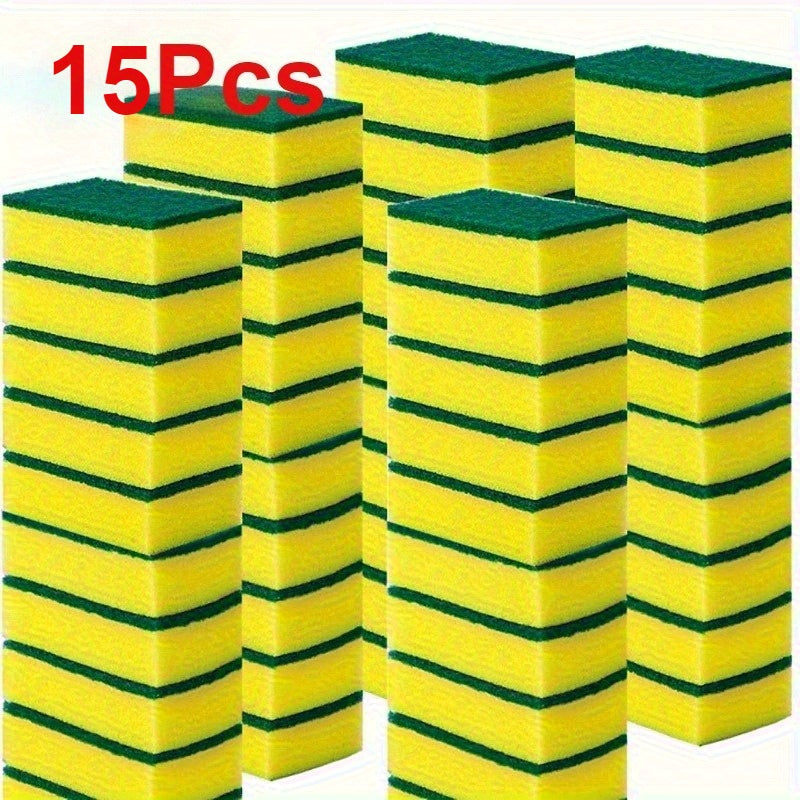 Square Kitchen Sponges in 15 or 30-Piece Packs with Listed Double-Layer Design for Compatible Dishes, Cookware and Everyday Household Surface Cleaning