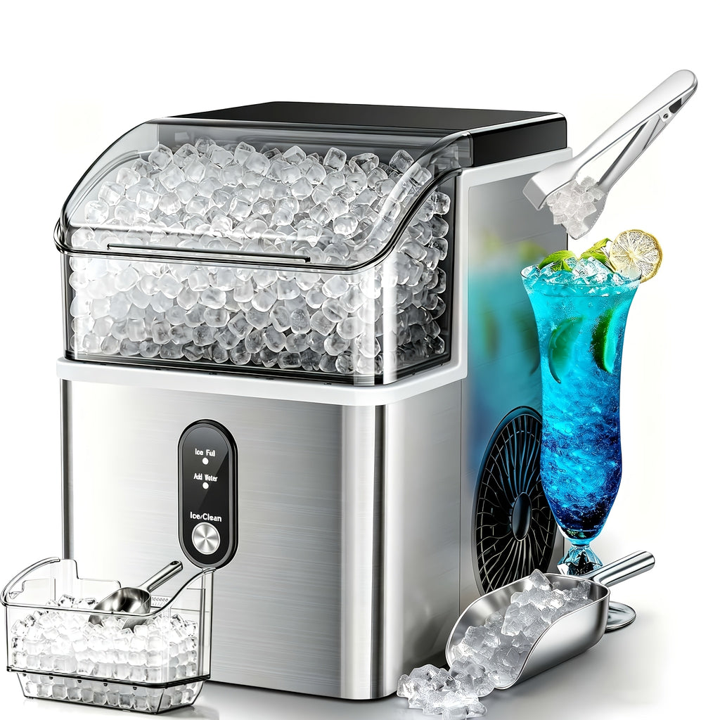 Kitchen Countertop Ice Machine with One-Click Operation and Self-Cleaning, Black Nugget or White, Black and Purple Bullet Ice Maker Options