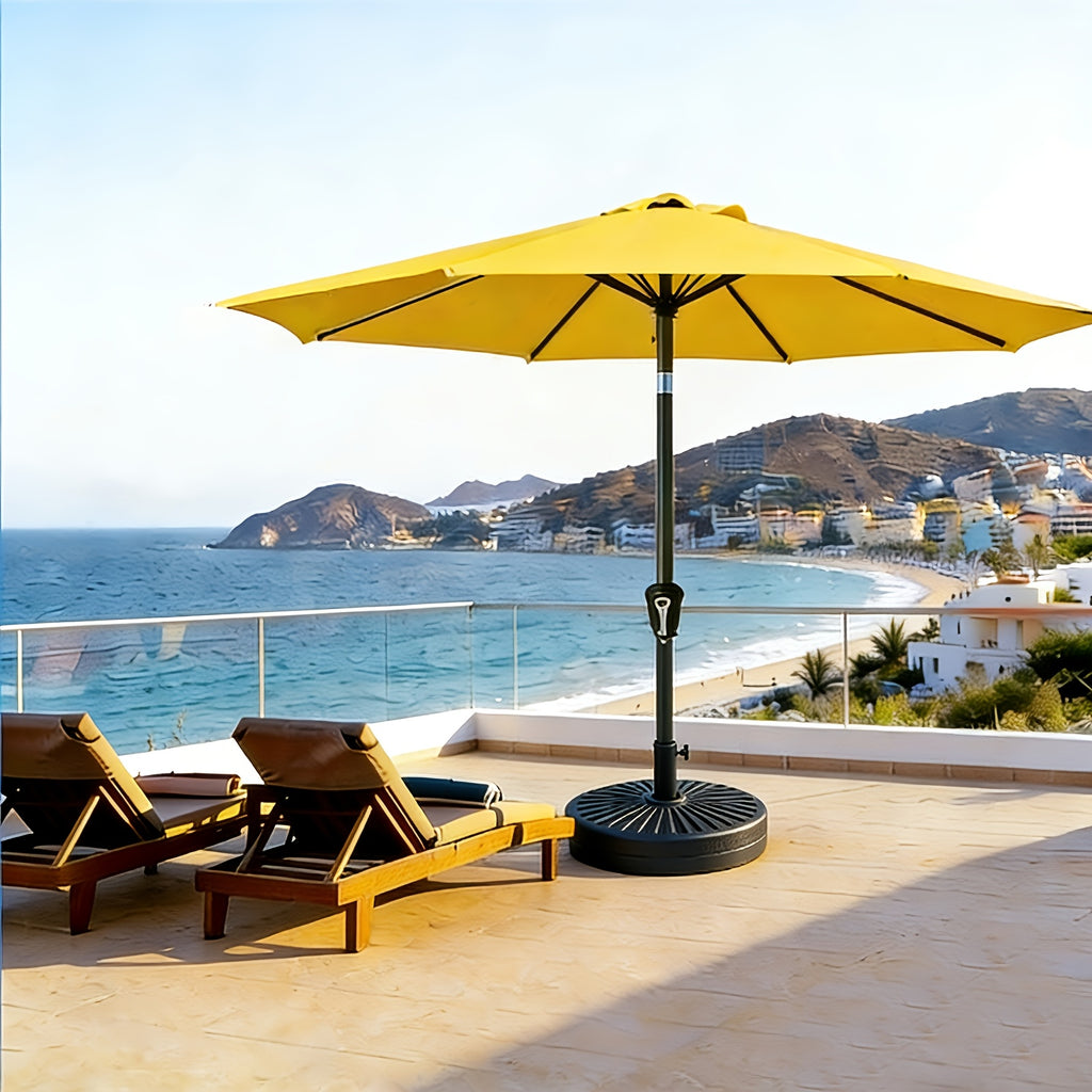 9ft Market Patio Umbrella with Six Ribs, Outdoor Sun Shade in Red, Khaki or Yellow for Garden Seating, Balcony, Deck and Poolside Relaxation