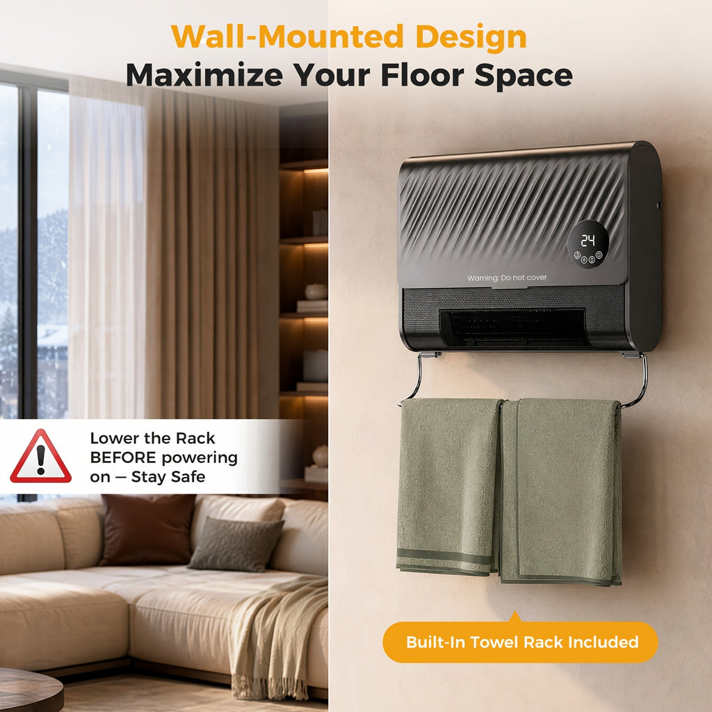 Remote-Control Wall Heater with Listed 1500W Heating, Three Fan Speeds and Overheat Protection, White or Gray Panel Design for Supplemental Indoor Warmth