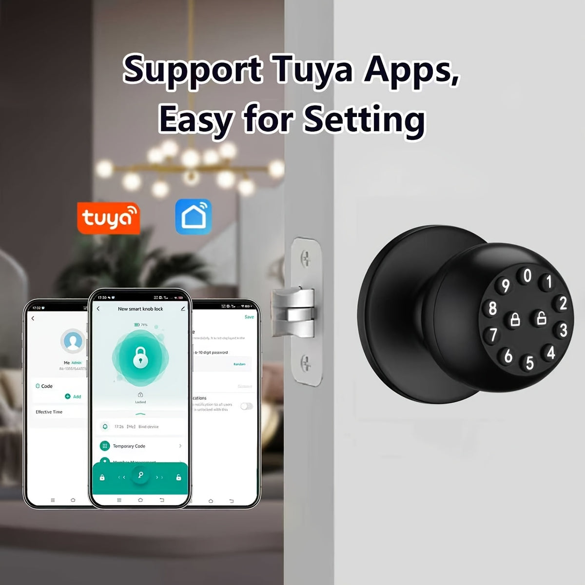 Keypad Door Knob Lock with Listed Keyless Entry, Mechanical Key Backup, Auto-Lock and Passage Mode, No App Required or Black Option Labels