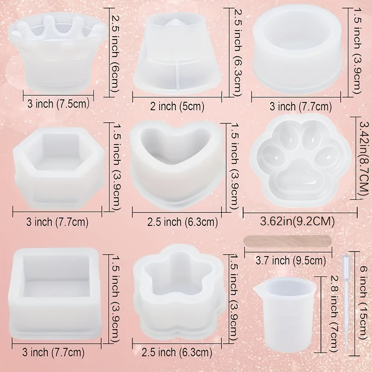 Silicone Resin Mold Kit with Mica Powder, 43-Piece Crown and Heart Shape Casting Set for DIY Jewelry Storage Boxes and Trinket Containers