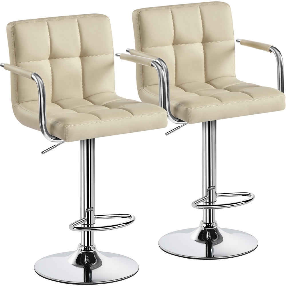 PU Leather Bar Stools Set of 2 by Costoffs, Adjustable Height and 360-Degree Swivel Seats with Backrests, Footrests and Steel Bases for Kitchen Islands