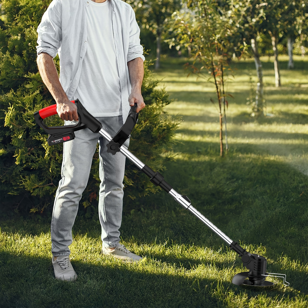 Adjustable Cordless Grass Trimmer with Rotating Head, Listed Three Blades and Two Batteries, Standard Red or Upgraded Color Options for Home Lawn and Garden Maintenance