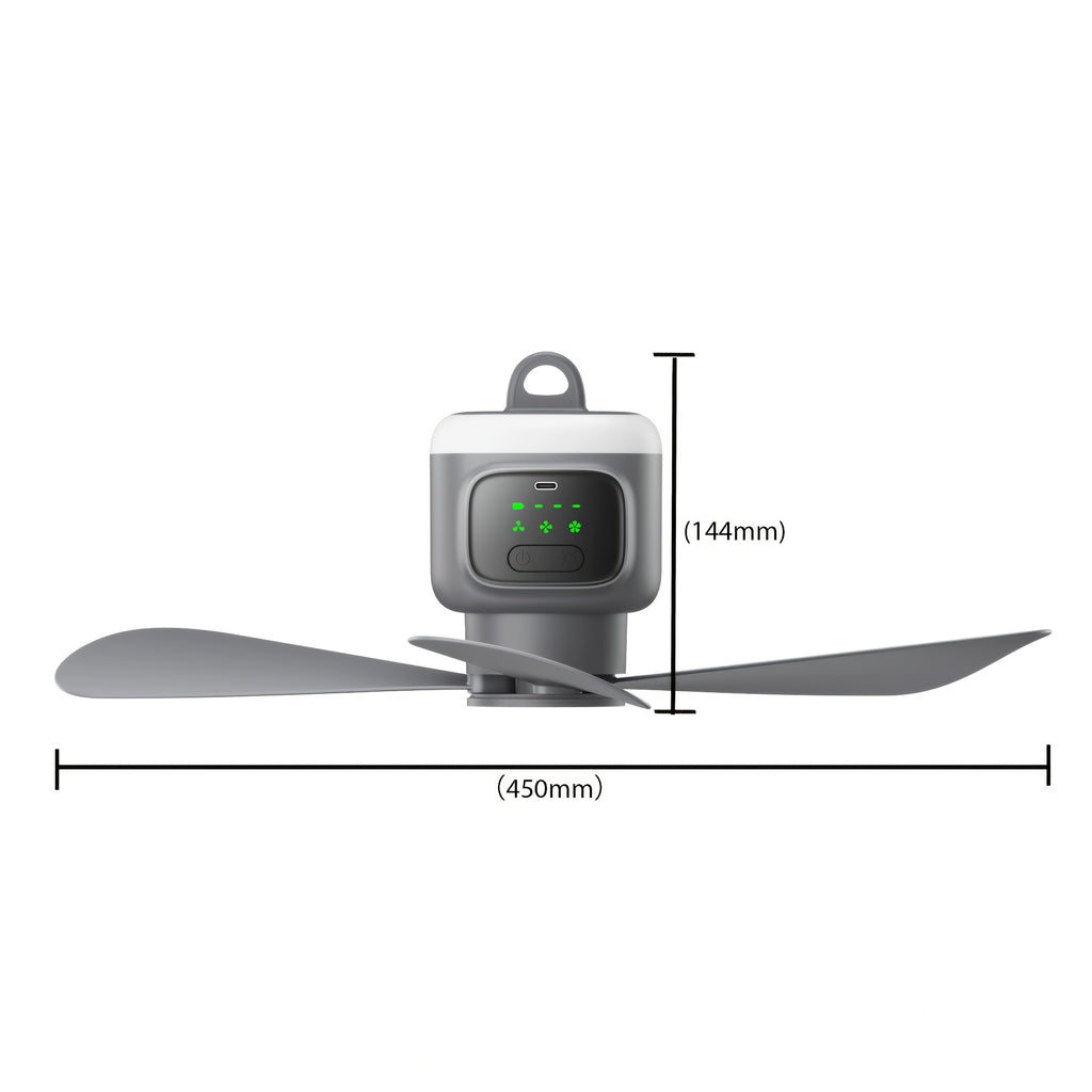 USB-Rechargeable Hanging Fan with Light and Listed 12000mAh Battery, Remote Control and Hook for Compatible Gazebo, Pop-Up Tent and Courtyard Airflow