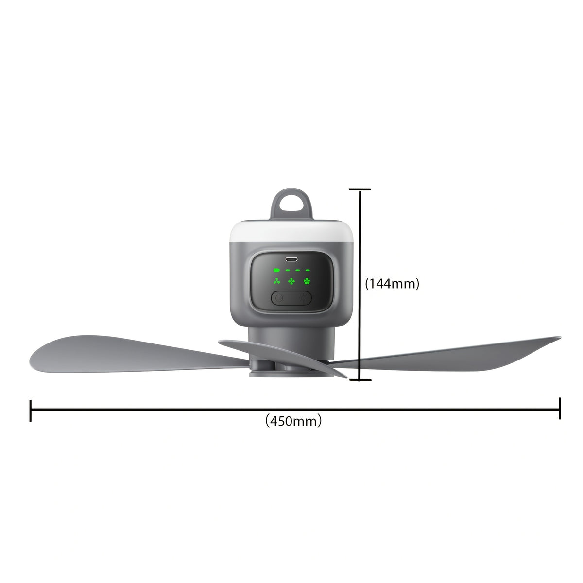 USB-Rechargeable Hanging Fan with Light and Listed 12000mAh Battery, Remote Control and Hook for Compatible Gazebo, Pop-Up Tent and Courtyard Airflow