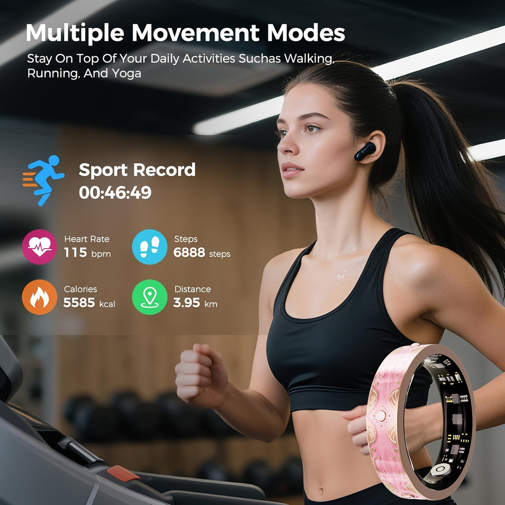 Smart Ring for Women, Fitness Tracker Ring with 120+ Sports Modes, Steps, Distance and Calories Tracking, Stress Monitor and Menstrual Cycle Tracking for iPhone and Android, No Subscription