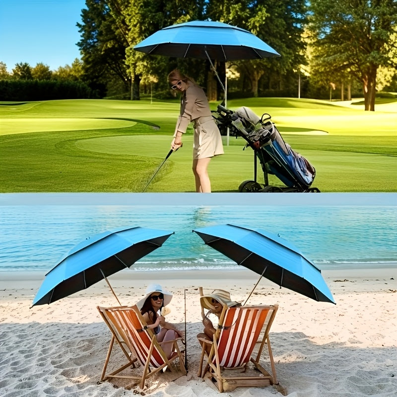 Clip-On Beach Parasol with Double Ventilated Top, Listed 360-Degree Angle Adjustment and Iron Frame in Navy Blue, Blue or Red for Camping and Fishing