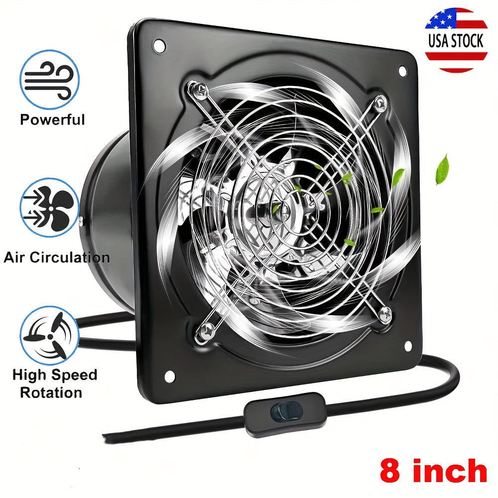 8 Inch Exhaust Fan, 40W Through-Wall Ventilation Fan with Switch, Pure Copper Motor & Backdraft Damper, Metal Fume Extractor for Kitchen, Bathroom, Attic, Garage, Shop, Smoking Room