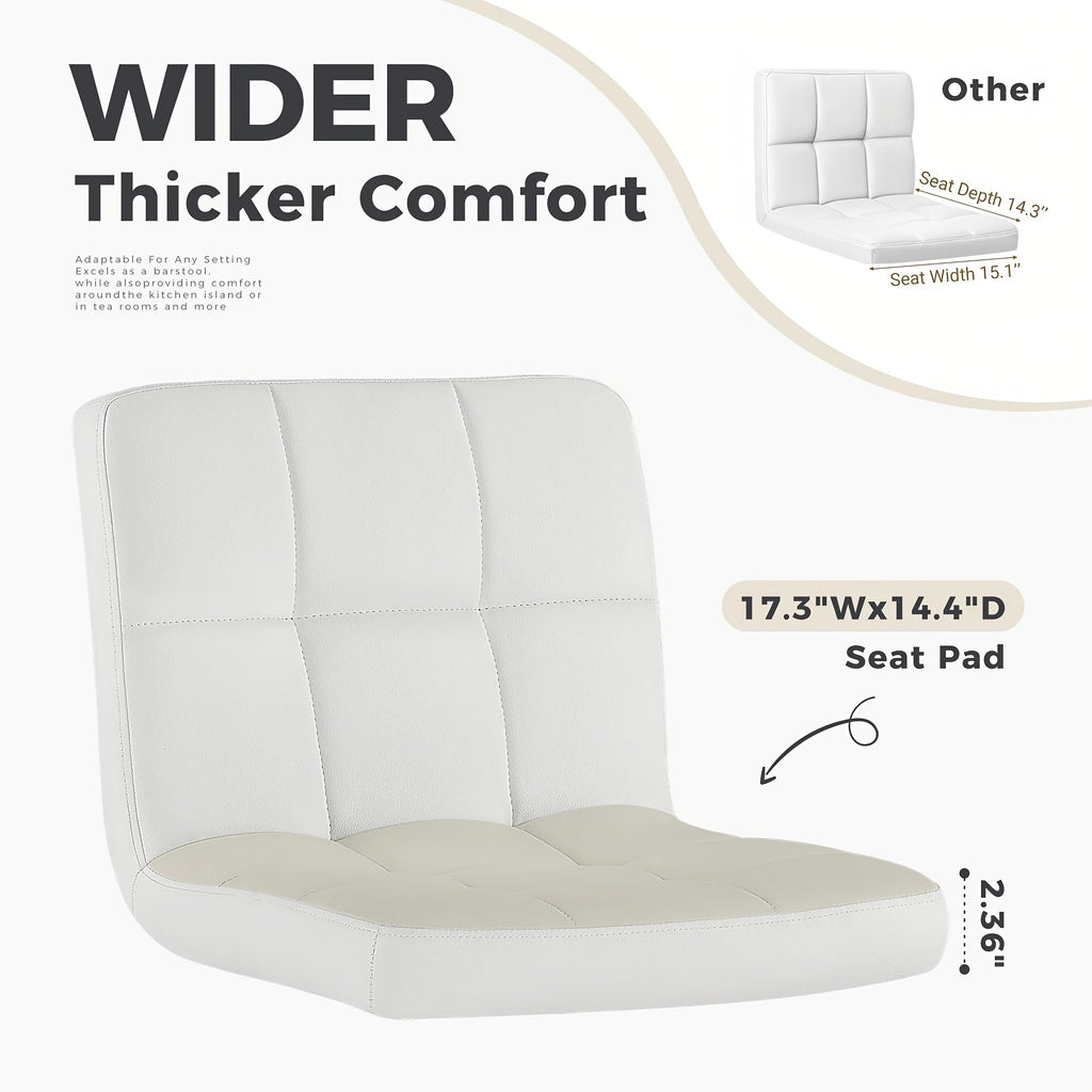 Armless Swivel Bar Stools with Adjustable Hydraulic Height Wording, PU Leather Seat Cushions and Backrests, White Two-Pack or Black Option for Home Kitchen Seating