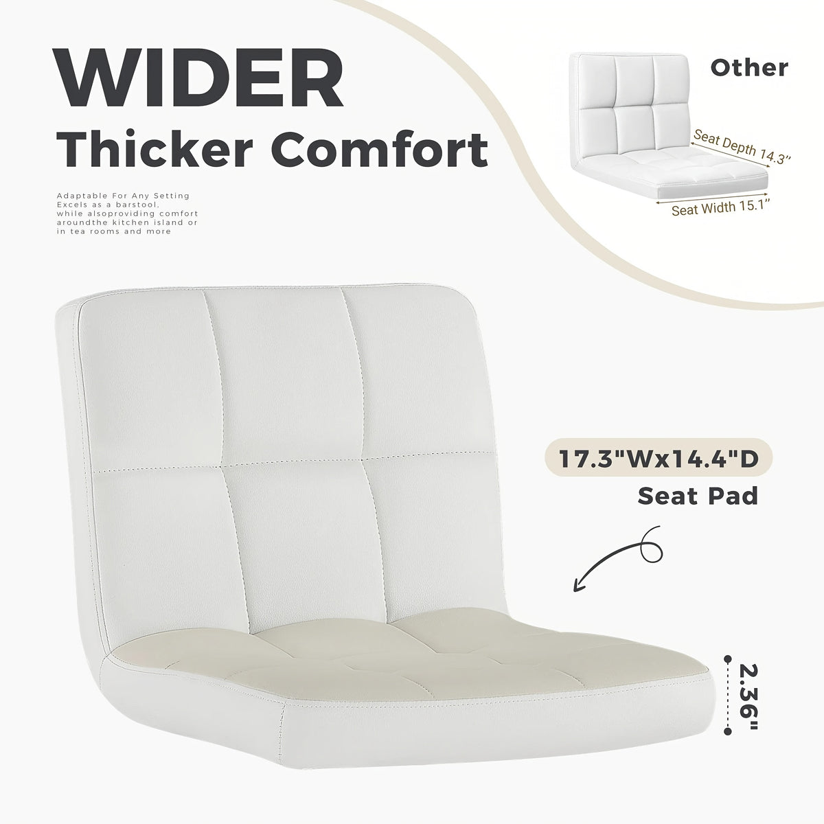 Armless Swivel Bar Stools with Adjustable Hydraulic Height Wording, PU Leather Seat Cushions and Backrests, White Two-Pack or Black Option for Home Kitchen Seating