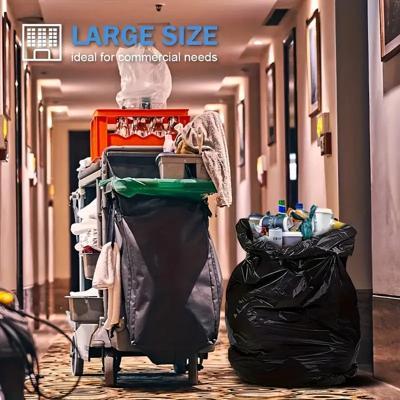 Black Large Trash Bags with Listed 55–60 Gallon Capacity, 25, 50, 100 or 150-Bag Options for Compatible Household Bins, Garden Cleanup and Camping Waste Collection