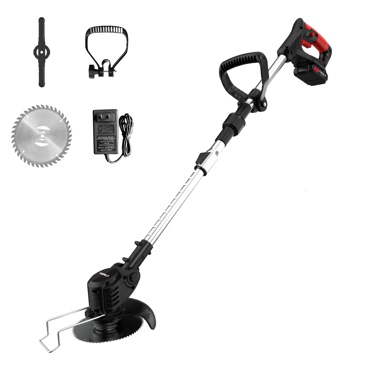 Foldable Cordless Lawn Trimmer with Listed Rotating Edging Function, Single-Battery Blade Option or Upgraded Two-Battery Blade and Wheel Kits for Small Yard Care