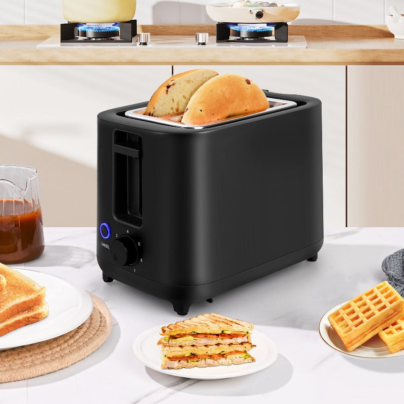 Compact 2 Slice Toaster by TomaChef, 700W with 7 Browning Settings and Removable Crumb Tray for Bread, Bagels and Waffles, Pitch-Black or Off-White
