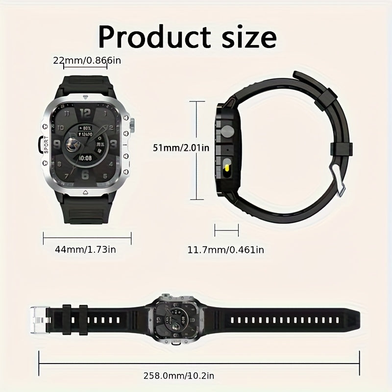 Outdoor Flashlight Smartwatch in Brown with Listed 2.1-Inch Screen, Multiple Sports Modes and Notifications for Men and Women Using Android or iPhone