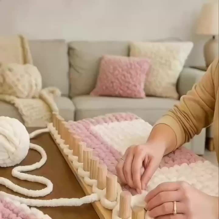 Adjustable Wooden Weaving Loom with Accessories, Listed 52.5-Inch Manual Yarn Craft Frame for DIY Blankets, Scarves, Bags and Hats at Home