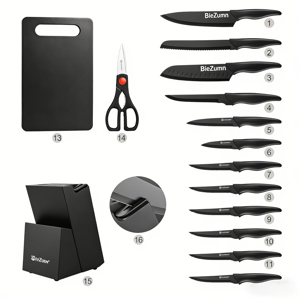 Black Cooking Knife Set with Fruit Knife Small Set or Stainless Steel Kitchen Large Set Options for Slicing, Dicing and Everyday Home Meal Preparation