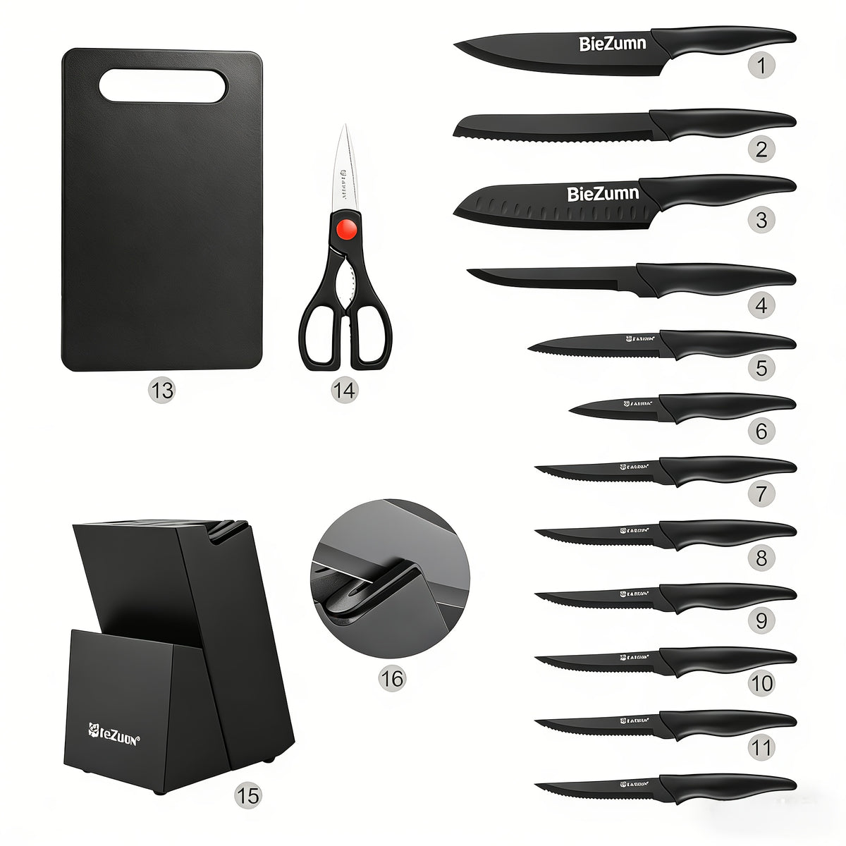 Black Cooking Knife Set with Fruit Knife Small Set or Stainless Steel Kitchen Large Set Options for Slicing, Dicing and Everyday Home Meal Preparation