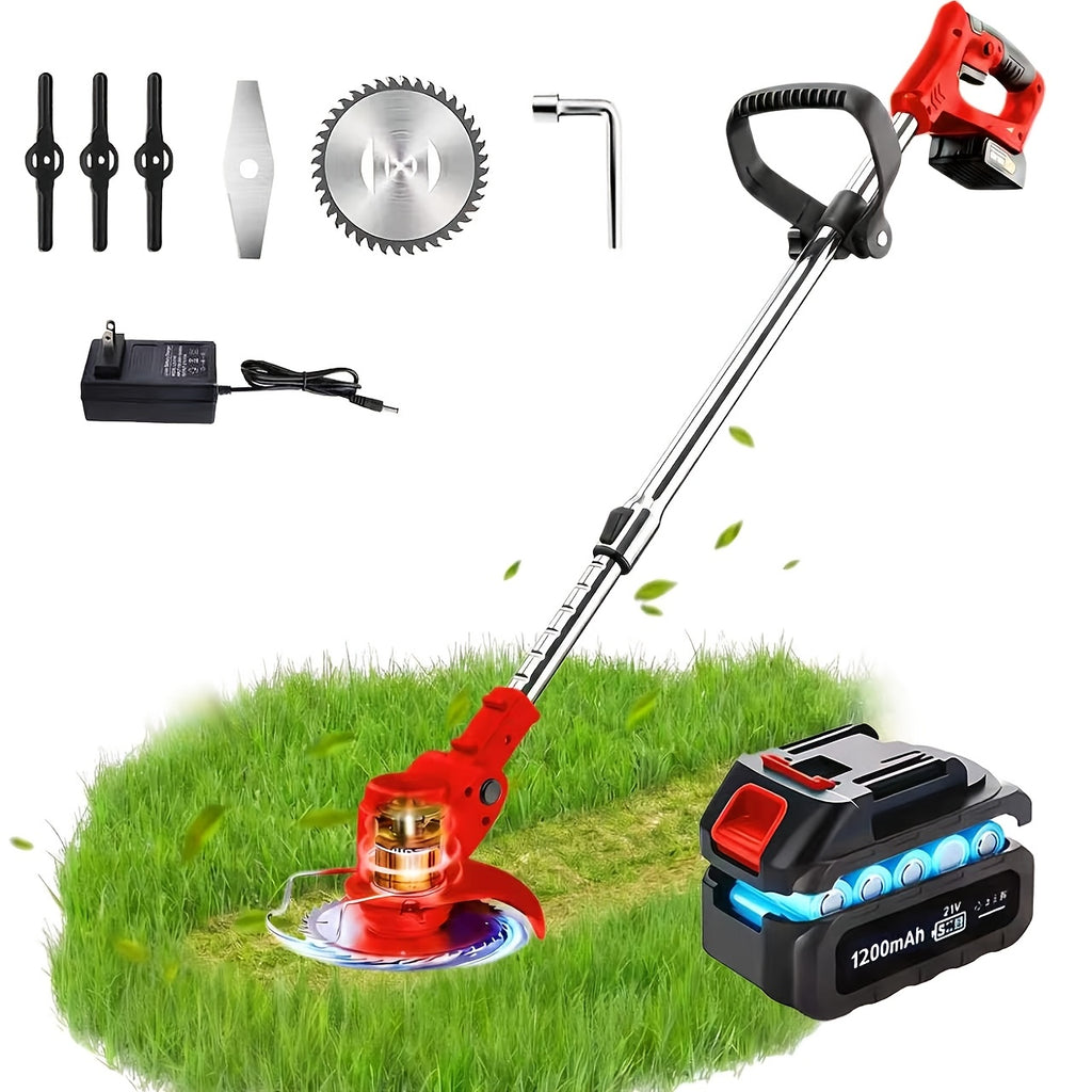 Battery Powered Weed Wacker with Lithium-Ion Battery and 3 Blade Types, Portable Cordless Grass Trimmer for Home Yard and Garden Care