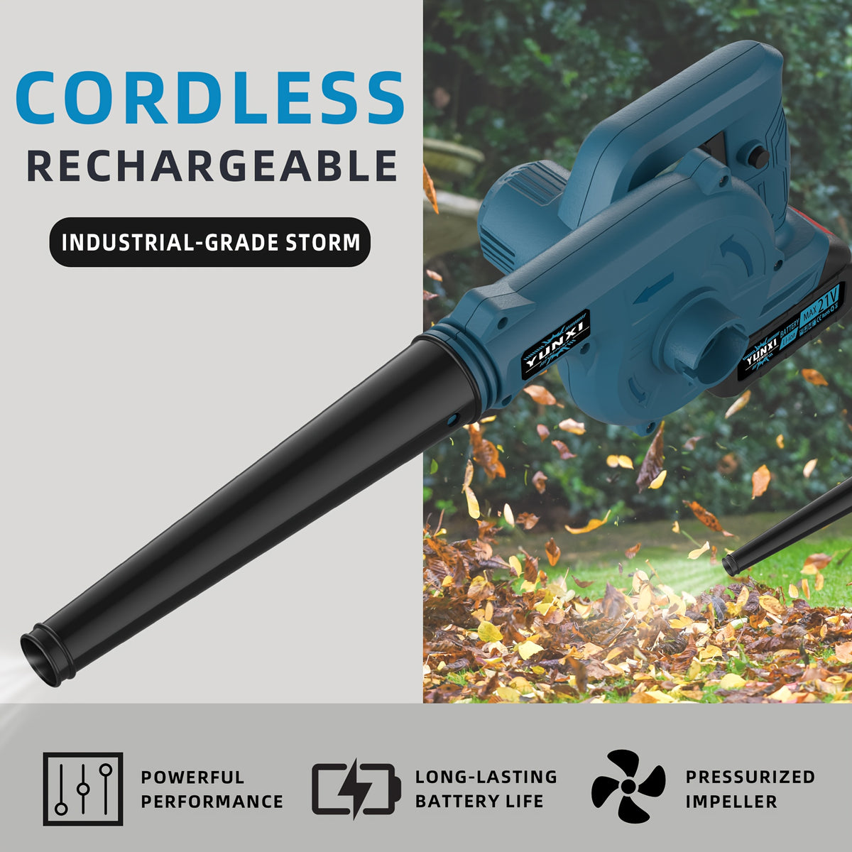 Cordless Leaf Blower with Two-Battery Accessory Options, Portable Handheld Air Tool in Standard or Upgrade Battery Labels for Home Lawn and Garden Cleanup