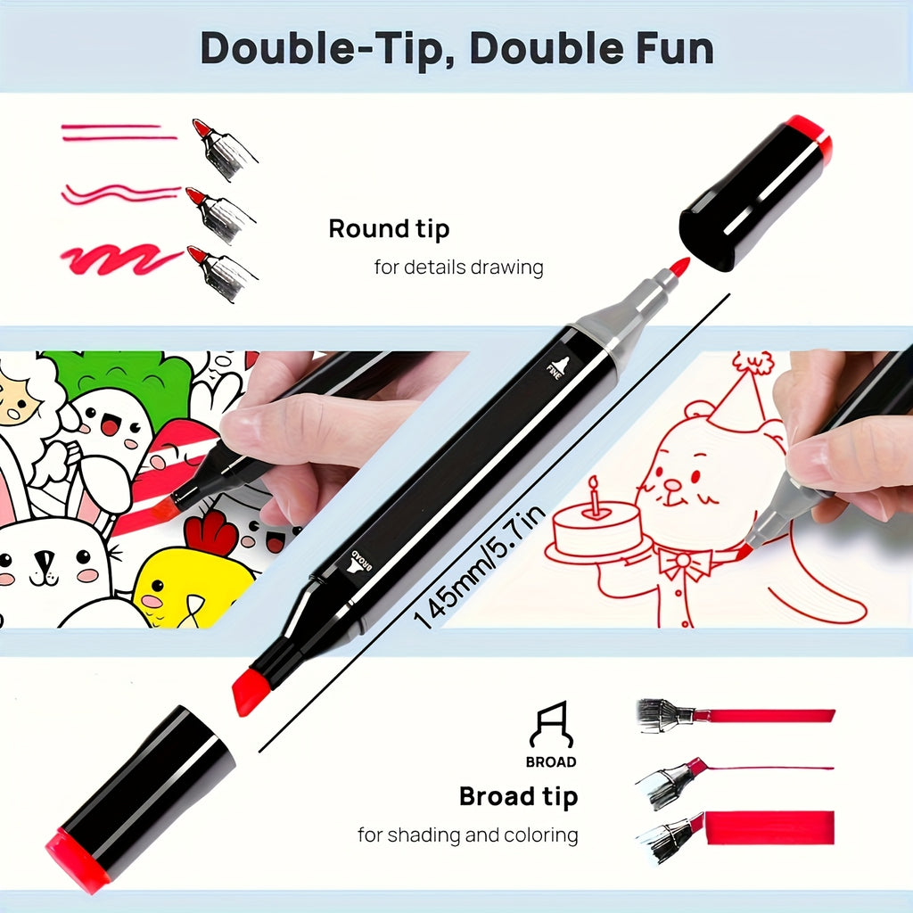 Artist Marker Pens Set 172 Pieces with Chisel and Fine Dual Tips, Drawing and Coloring Supplies with Protective Mat for Adult Sketching and Greeting Cards