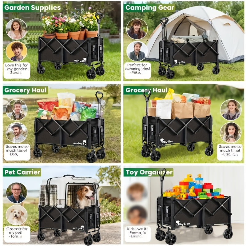All-Terrain Folding Wagon with Heavy-Duty Metal Frame, Collapsible Camping and Garden Utility Cart for Picnics, Shopping and Outdoor Gear Transport