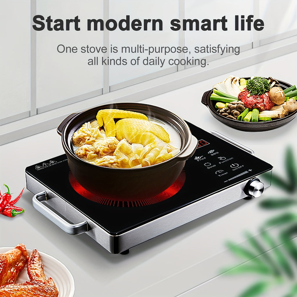 Induction Cooktop 2200W, Portable Electric Cooker with Touch and Knob Control, 3-Hour Timer and 4-Digit Display, Ceramic Single Burner Stove for Home Kitchen and Dorm, 110V US Plug
