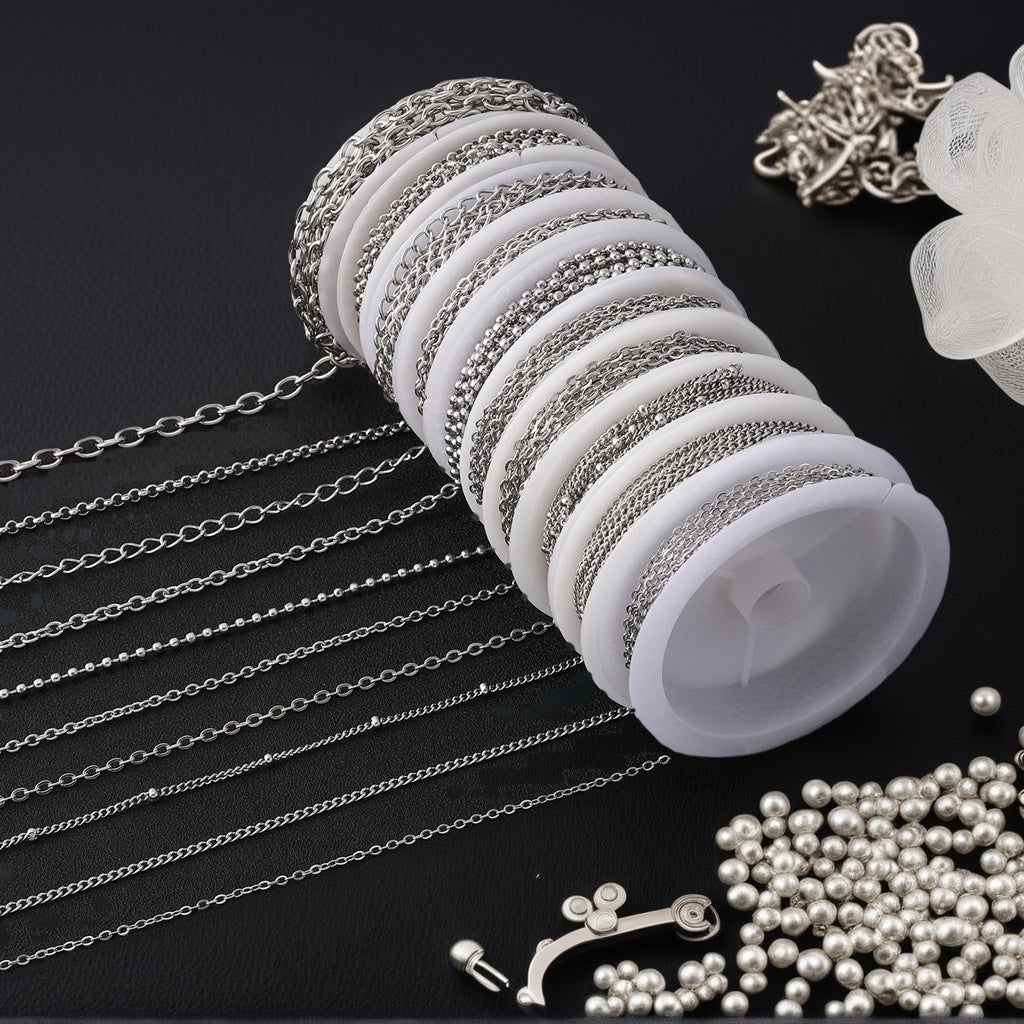 304 Stainless Steel Chain Rolls Set of 10, Golden or Silvery DIY Jewelry Making Supplies for Handmade Accessories and Decorative Home Craft Projects