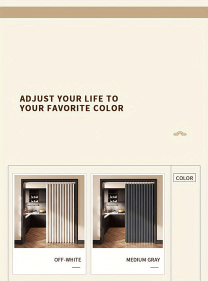 Accordion Door Curtain in Polyester with Hooks and Storage Straps, Foldable Room Divider Panel in Four Colors and Two Unfolded Sizes for Home Interiors