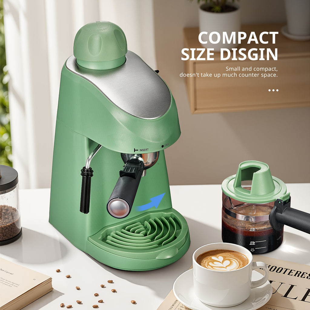 3.5 Bar Steam Espresso Machine Yabano, Compact Four-Cup Coffee Maker with Built-In Milk Frothing Wand and Removable Drip Tray in Black for Home