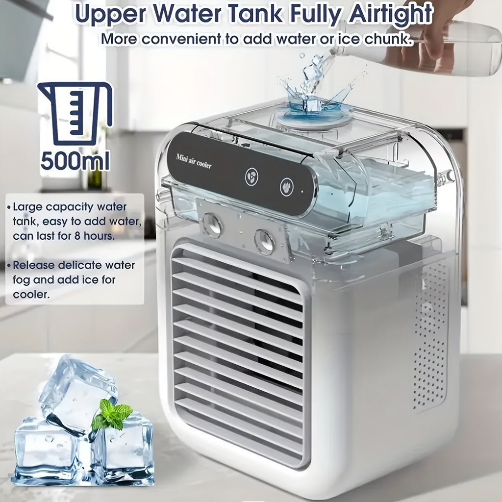 Battery-Powered Desk Fan and Humidifier L7 with Listed 2600mAh Battery and 16.91oz Tank, Portable Personal Airflow for Office, Bedroom and Camping Spaces