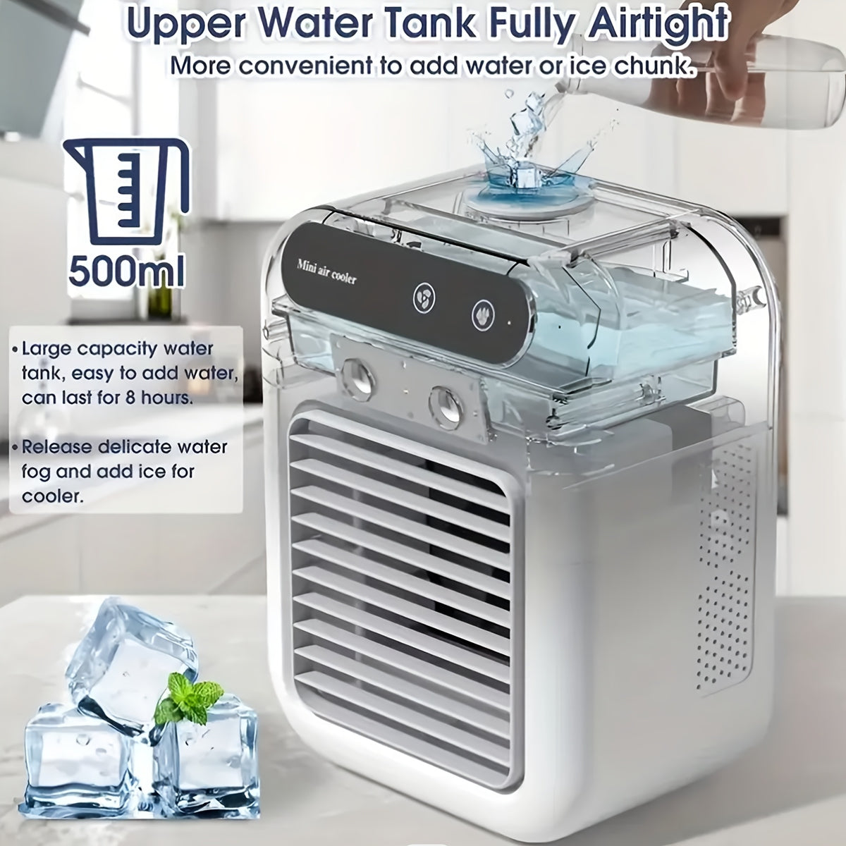 Battery-Powered Desk Fan and Humidifier L7 with Listed 2600mAh Battery and 16.91oz Tank, Portable Personal Airflow for Office, Bedroom and Camping Spaces