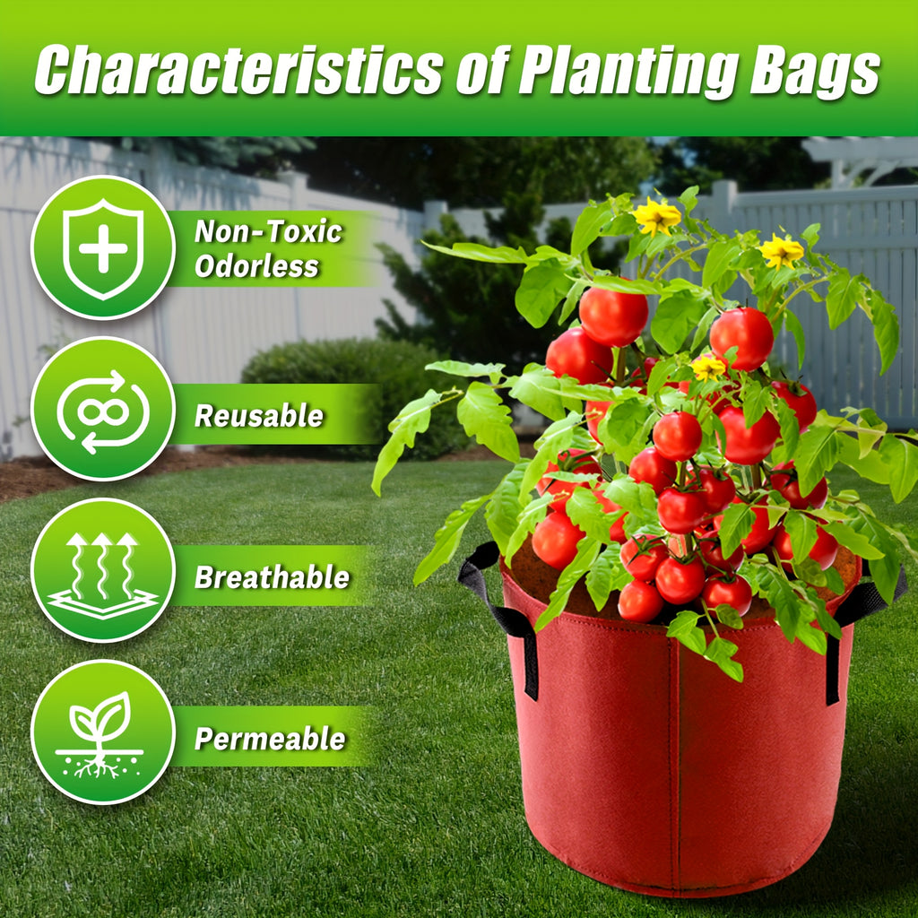 Grow Bags with Handles, Seven-Piece Colorful Fabric Plant Pot Set in Listed 10 Gallon Size for Patio Containers, Outdoor Gardens and Indoor Planting Areas
