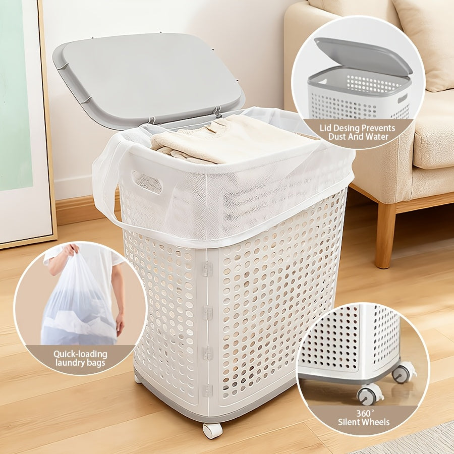 Wheeled Foldable Laundry Hamper in Cream White, Clothes Storage Basket with M, L and XL Options, Selected Inner Bag Configurations and Lidded XXL Selection